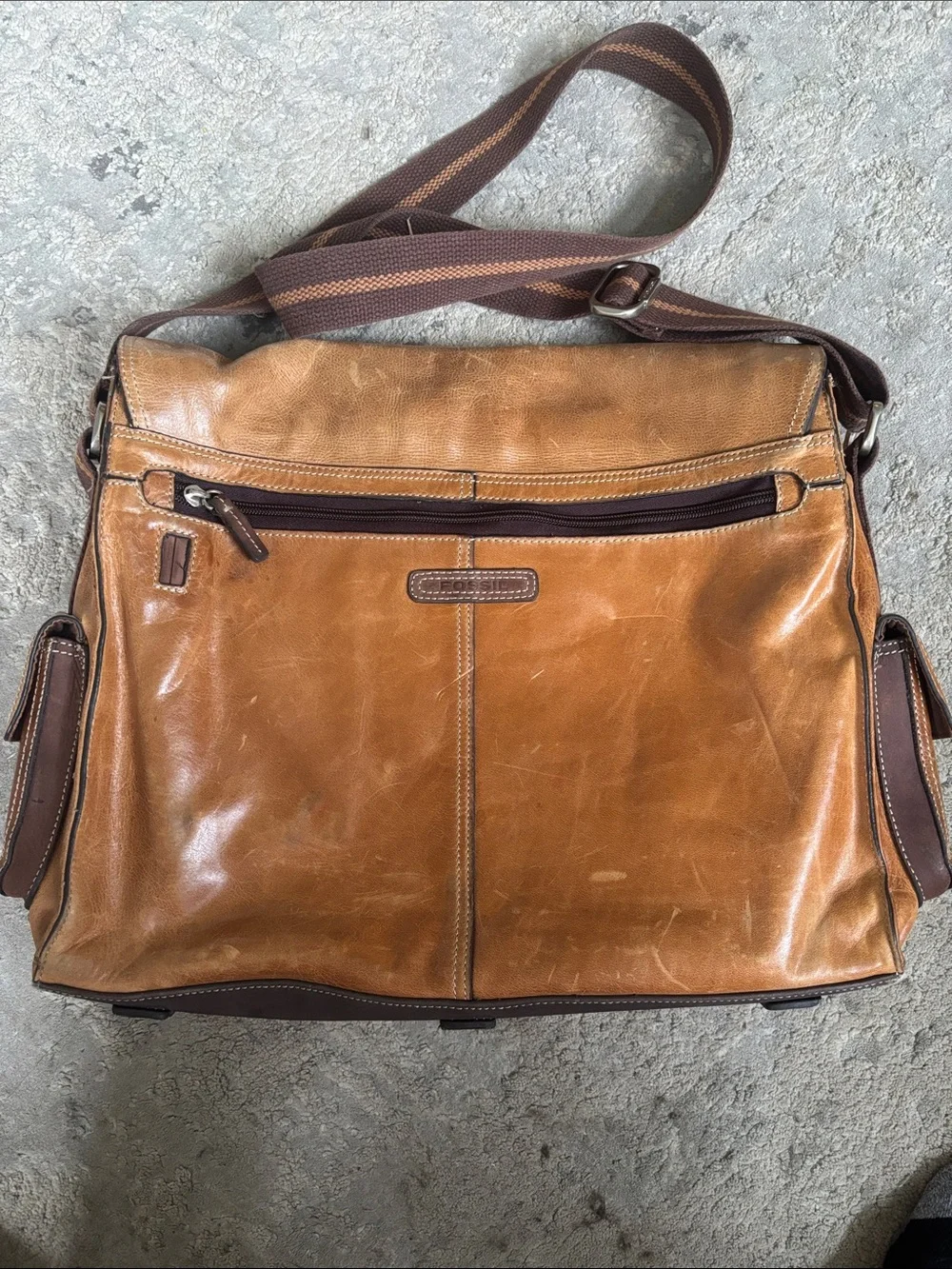 Fossil Cognac Brown Leather Messenger Bag
